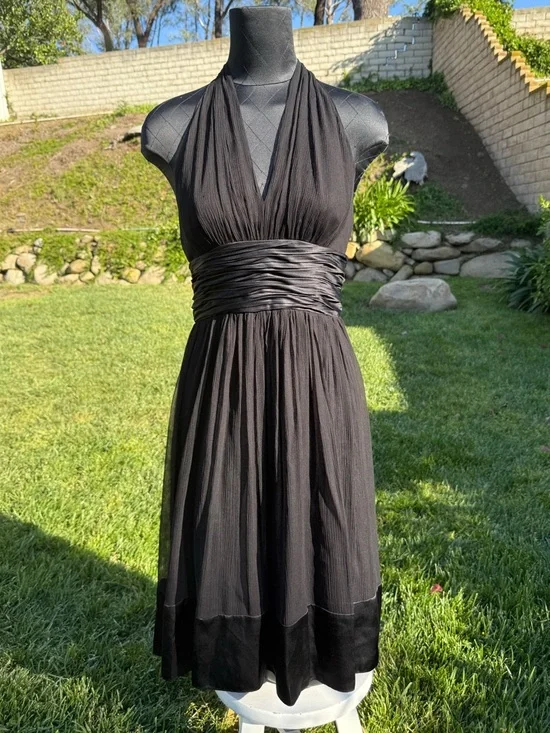 Maggy London Silk Black Halter Neck Midi Dress - Picture 2 of 11